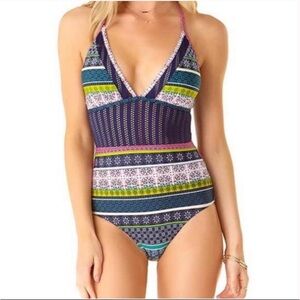 🆕 Cole of California Tahiti Stripe Lace Crochet One Piece Women’s Swimsuit